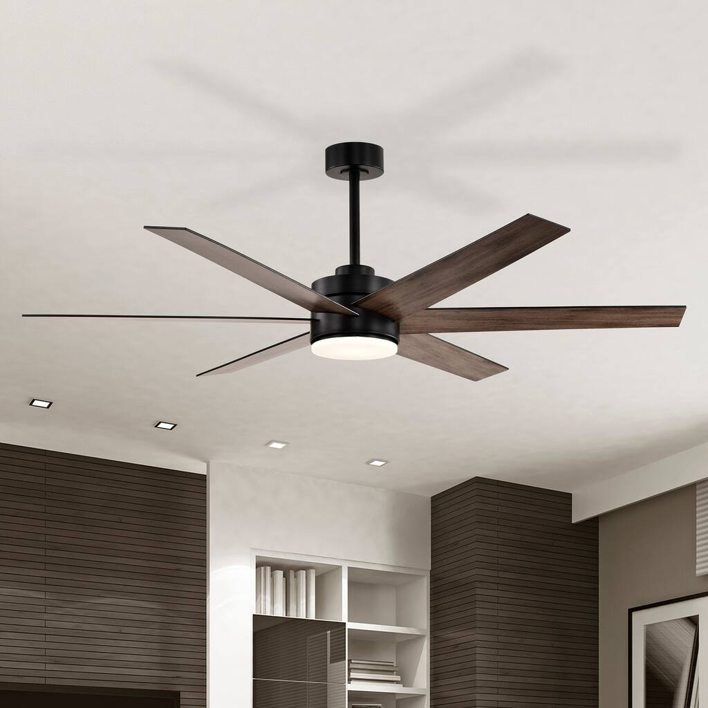 62-in Matte Black 6 Speed Ceiling Fan with LED Light and Remote Control