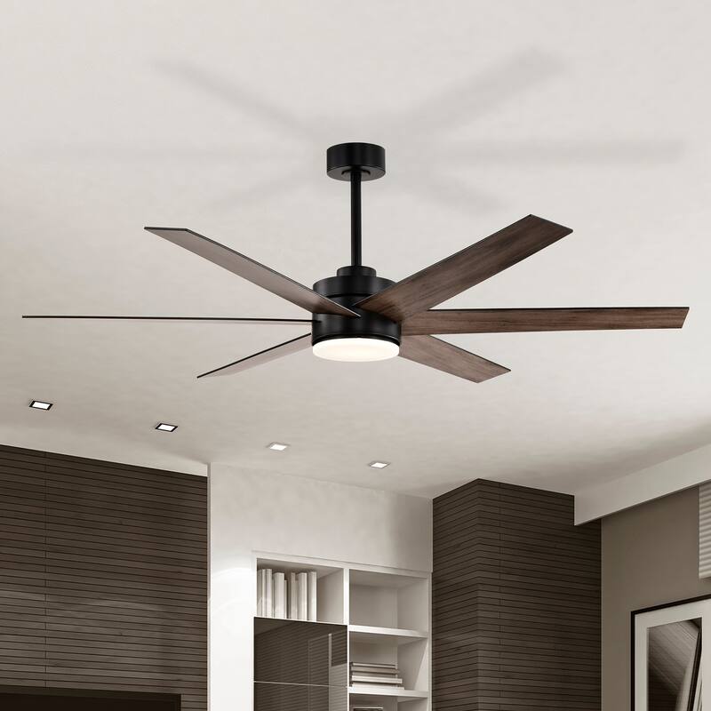 62-in Matte Black 6 Speed Ceiling Fan with LED Light and Remote Control