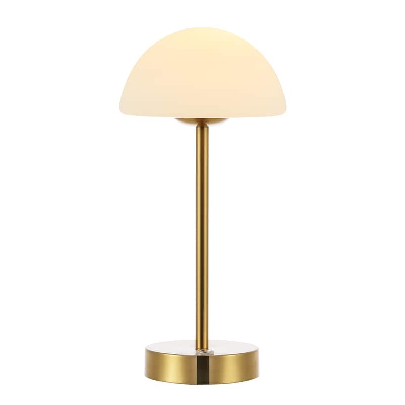 Carson 12.5" Modern Minimalist Iron Wireless Rechargeable Integrated LED Table Lamp, Nickel/White by JONATHAN Y