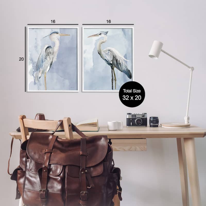 Stupell Heron Birds Standing Blue Sky Watercolor Painting Framed 2 Piece Wall Art - Grey