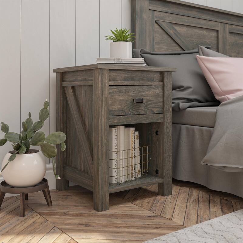 Rustic Style Nightstand with Drawer and Open Cubby - Brown Gray,Rustic,Rustic Brown