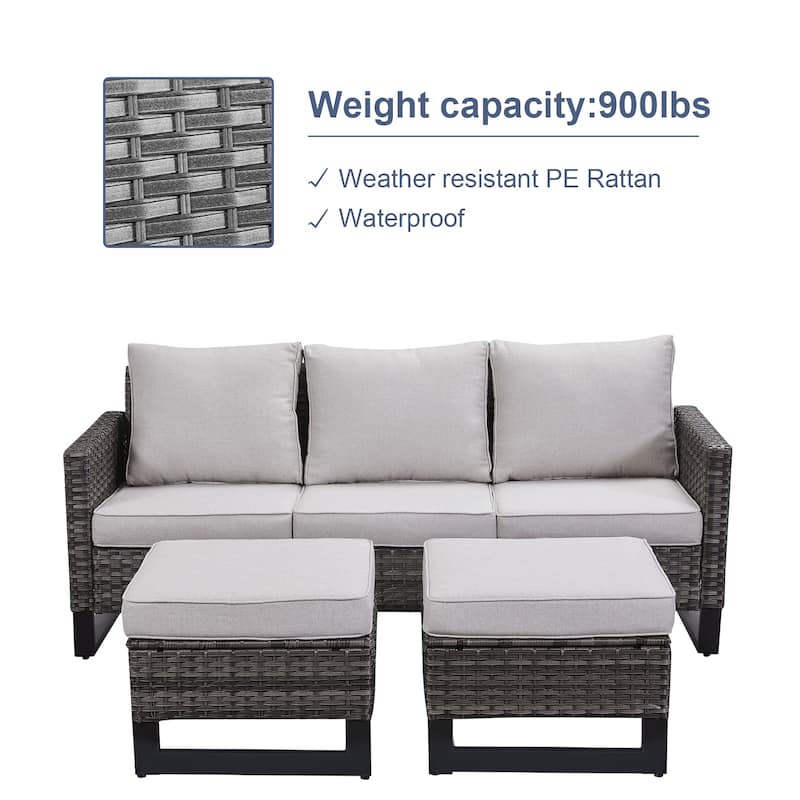 Gymojoy Outdoor Patio Wicker Sofa with Ottomans