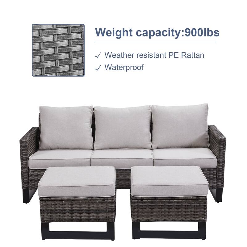 Gymojoy PE Wicker Sofa Rocking Chair Ottoman Set of 9