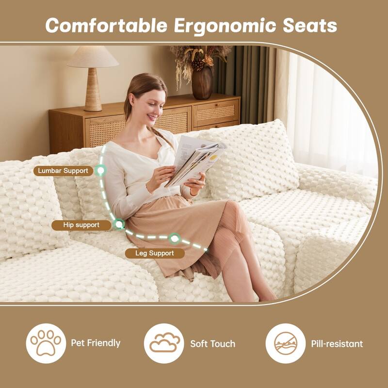 114" Flannelette Modern U-Shaped Modular Boneless Sectional Sofa with Ottoman