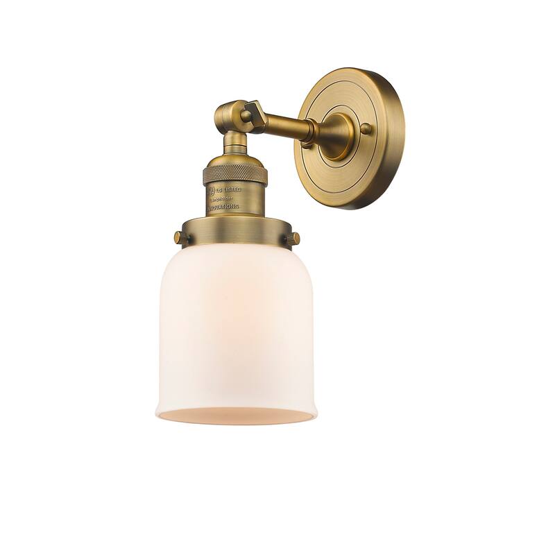Innovations Lighting Small Bell Single Light 10" Tall Bathroom Sconce - Brushed Brass / Matte White Cased