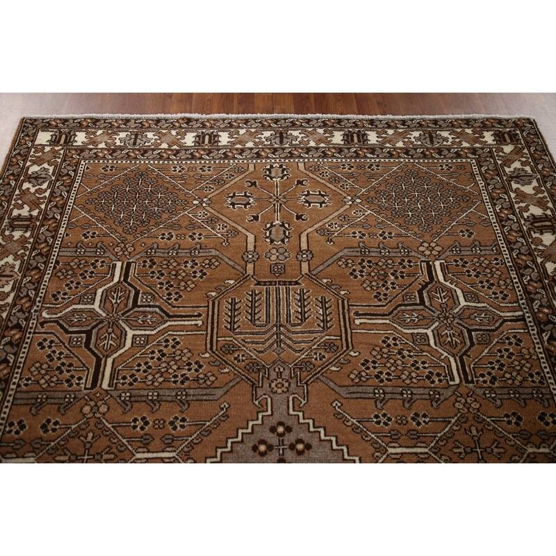 Geometric Brown Bakhtiari Persian Vintage Rug Handmade Wool Carpet - 6'5"x 9'11"