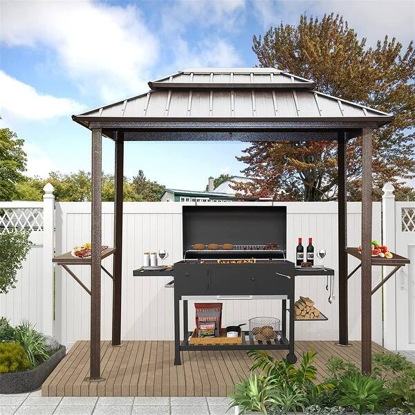 8'x6' Aluminum Grill Gazebo with Shelves Serving Tables and Hard Double