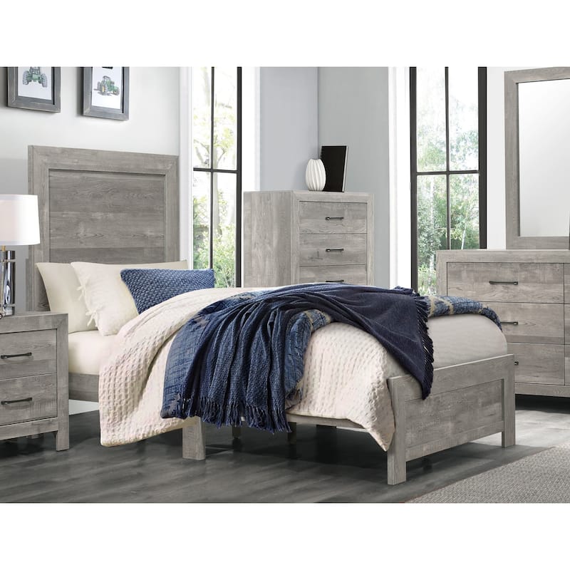 Rustic Gray Finish Twin Size Panel Bed Wooden Bedroom Furniture 1pc