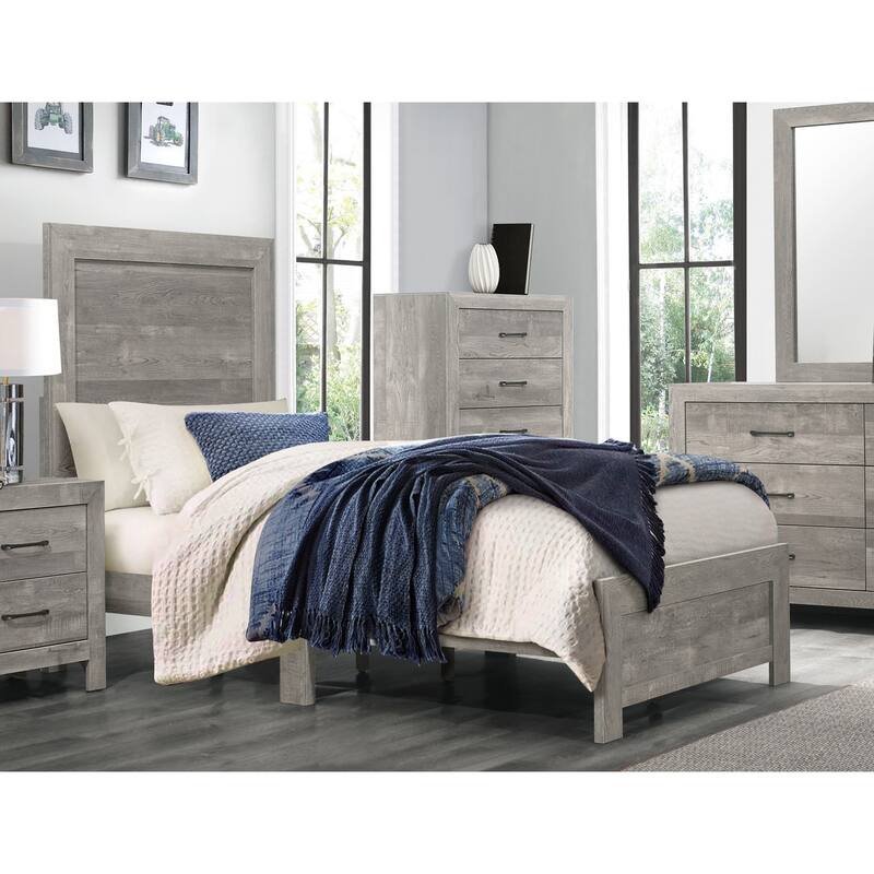 Rustic Gray Twin Size Wooden Panel Bed with Headboard and Footboard, Easy Assembly, Ships in One Box