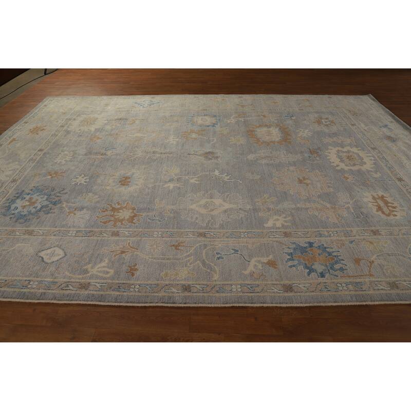 Hand Knotted Oriental 100% Wool Carpet Transitional All-Over Greys & Charcoal Oushak Area Rug - 12' 4'' X 9' 3''