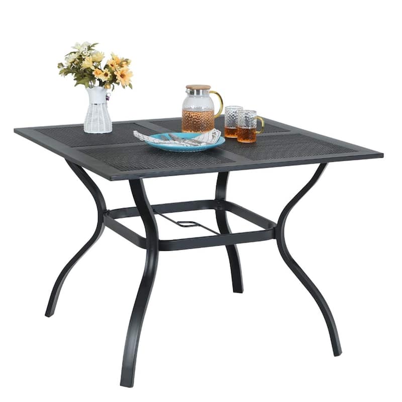 Outdoor E-coating Metal Steel Square Dining Table with 1.57'' Umbrella Hole - 37X37''