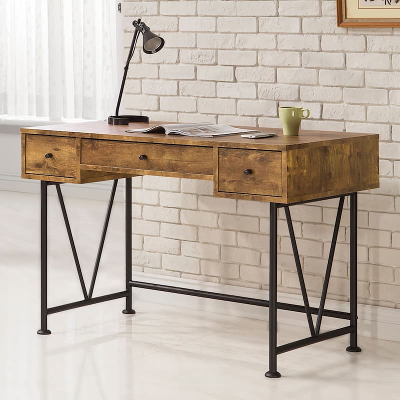 Analiese 47-inch 3-Drawer Writing Desk Rustic Nutmeg