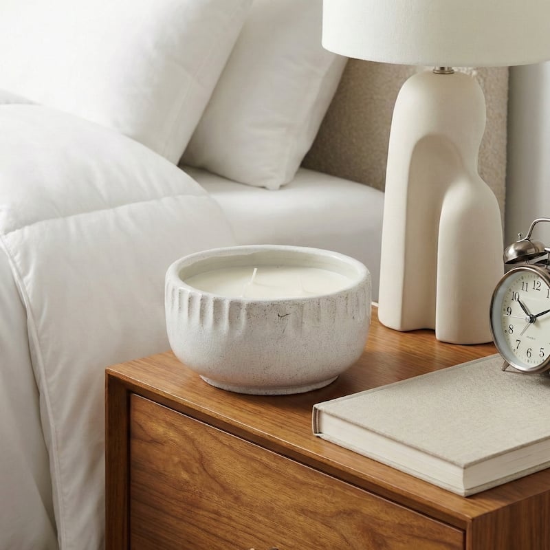 Decorative Distress Ceramic Ginger Lemon Scented Candle - 9.0" - 9.0" - White