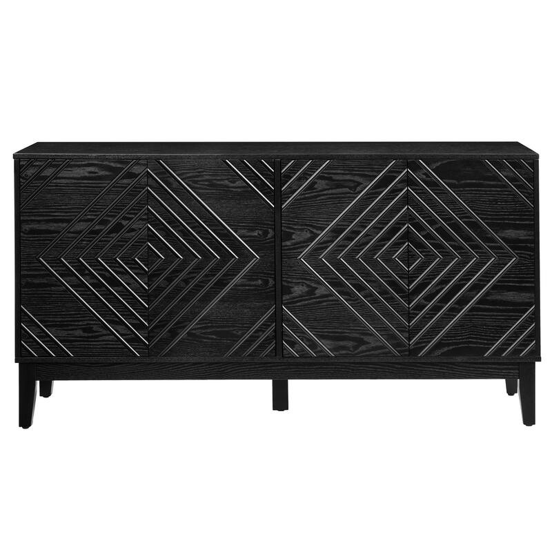 60" Mid Century Buffet Cabinet - Geometric Storage Sideboard