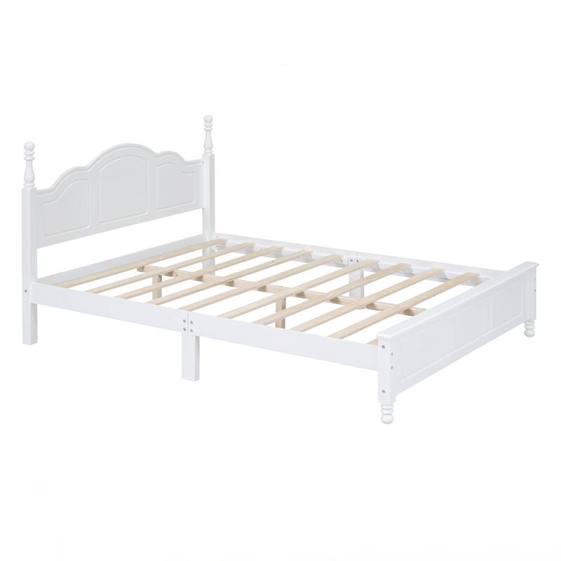 Queen Size Wood Platform Bed Frame,Retro Style Platform Bed with Wooden Slat Support