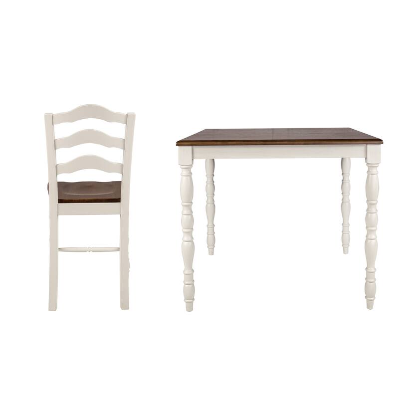 5 Piece Counter-Height Dining Set with Oak Top Table and 4 Ladder Back Chairs