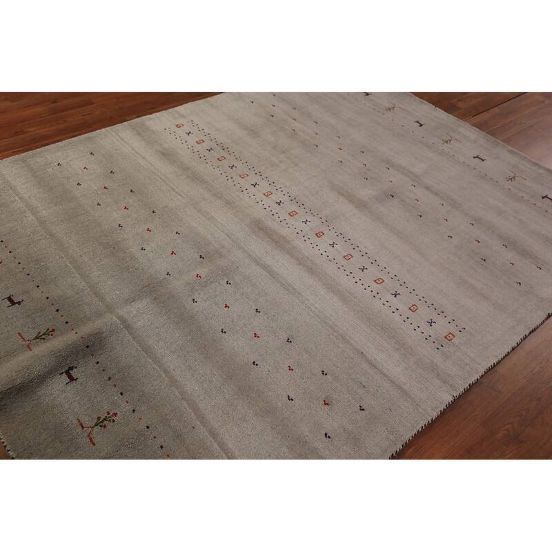 Tribal Gabbeh Area Rug Hand-Knotted Beige Wool Carpet - 5'8" x 7'9"