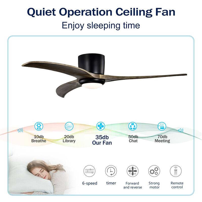 52" Flush Mount Ceiling Fan Solid Wood Blades Ceiling Fan With Light
