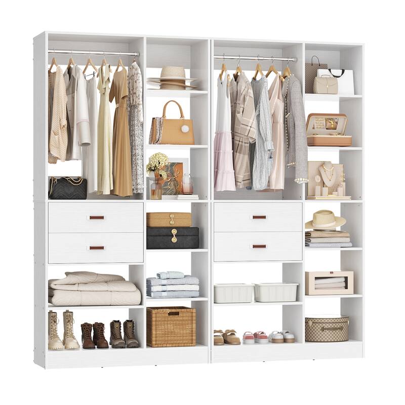 40'' Large Closet System with 10 Shelves and 2 Drawers, Freestanding Closet Organizer with Hanging Rods