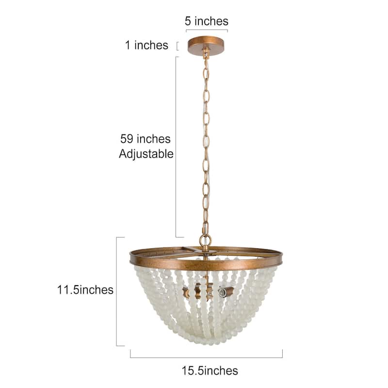 Mid-century Modern Brass Beaded Chandelier Distressed 3-light Foyer Pendant lights