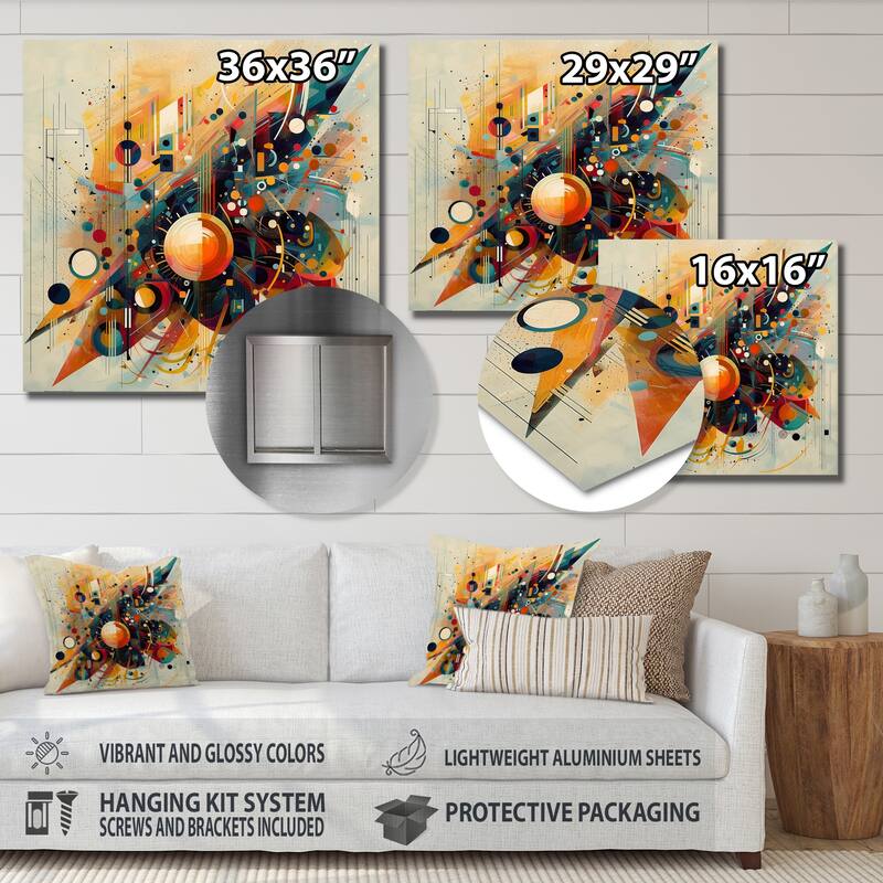 Designart "Orange Retro Vibe Background I" Modern Geometric Metal Wall Art