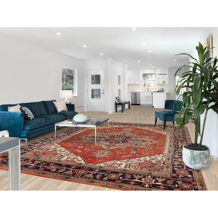 Medallion Heriz Serapi Indian Area Rug Handmade Wool Carpet - 8'11" x 11'10"
