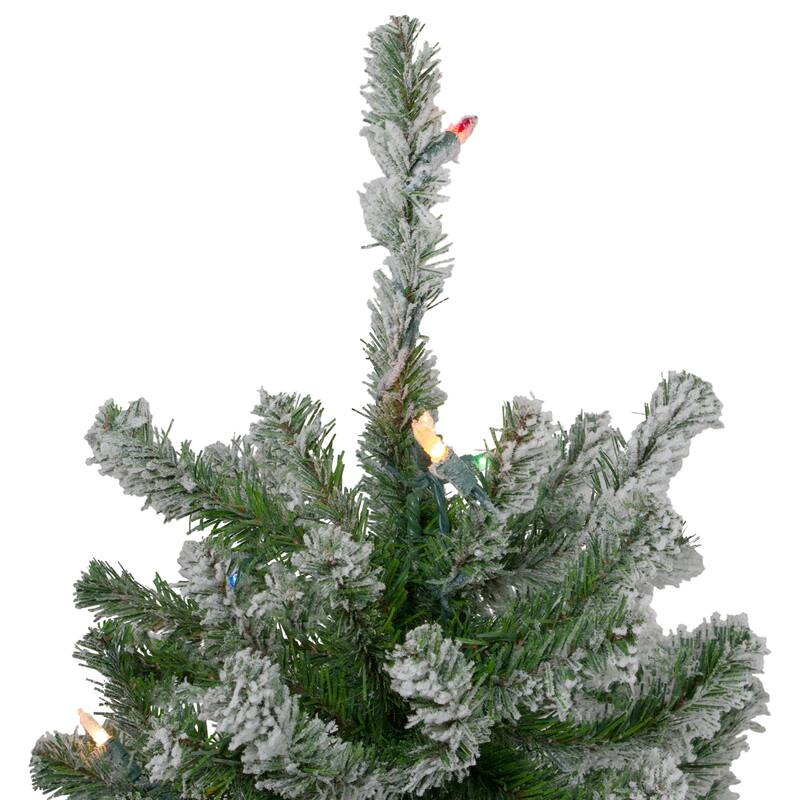 Set of 3 Flocked Alpine Artificial Christmas Trees 5' - Multi Lights - 5 Foot