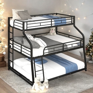 Artsy Twin XL/Full XL/Queen Triple Bunk Bed with Long and Short Ladder and Full-Length Guardrails, Space-Saving