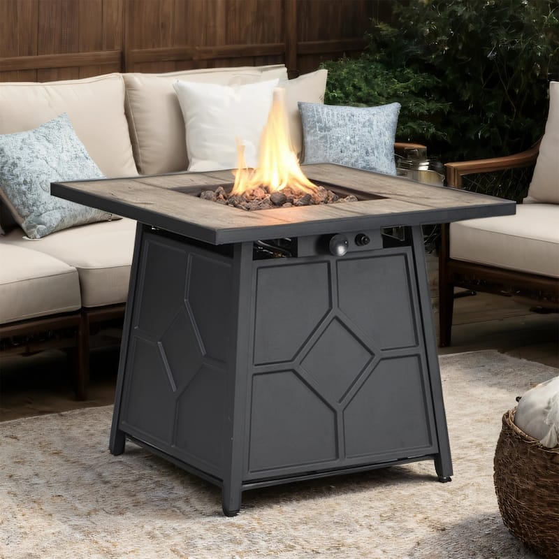 28" Square Fire Pit Table w/ Waterproof Cover - 40K BTU Auto-Ignition