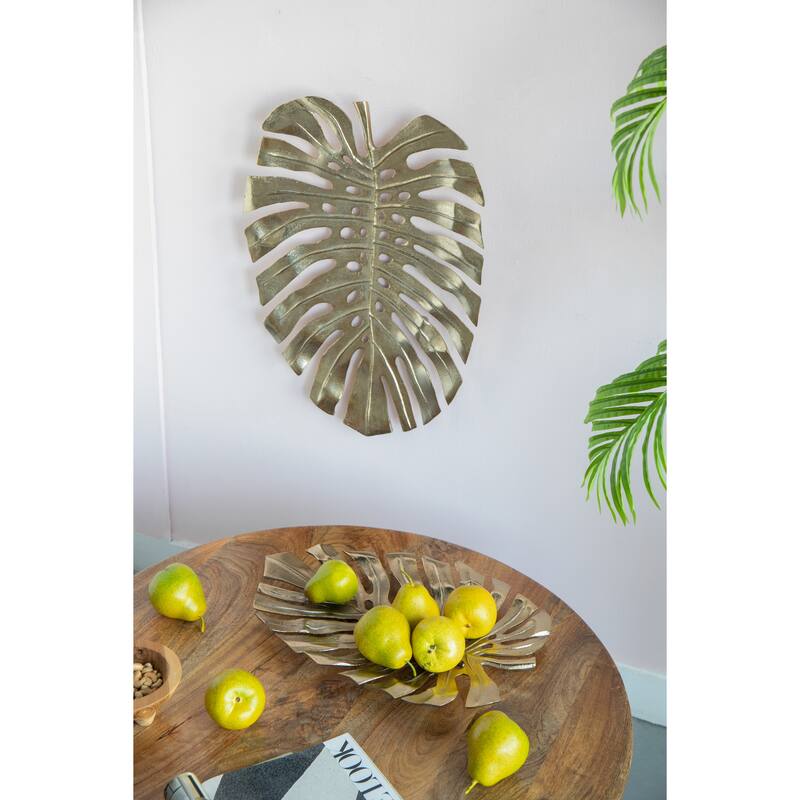 Modern Multi-functional Monstera Leaf Wall Decor with Bright Gold Finish, for Various Interior Styles and Themes