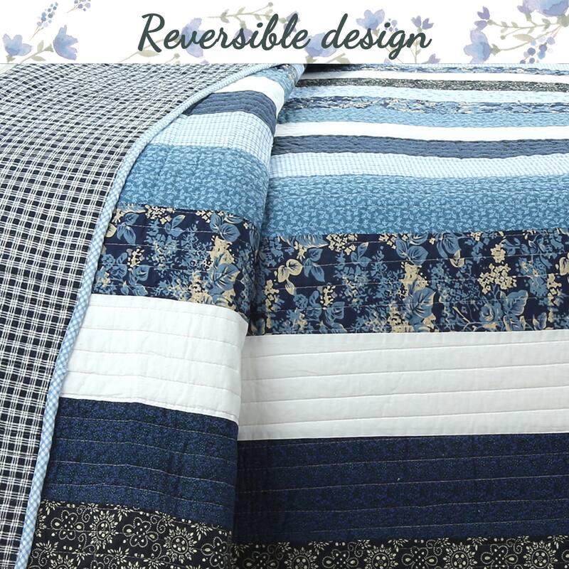 Cozy Line Carlos Stripe Reversible Cotton Quilt Bedding Set - Blue/Navy/White