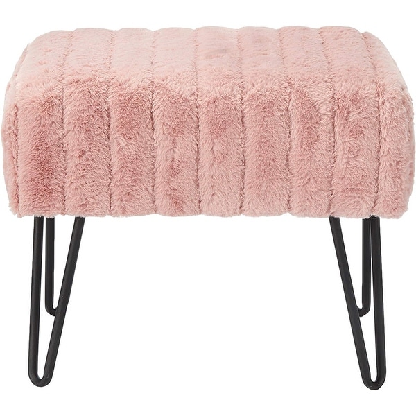 Velvet Button Tufted Ottoman Stool With Gold Metal Legs - Yellow Footrest, Vanity Stool, 18.8" H, Holds 250 Lbs