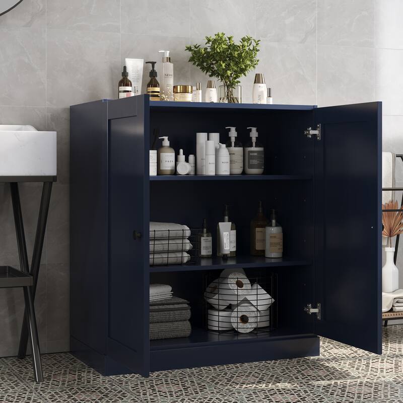 Palace Imports 100% Solid Wood 32" Bathroom Storage Cabinet with Shaker Doors and Adjustable Shelves - Navy Blue