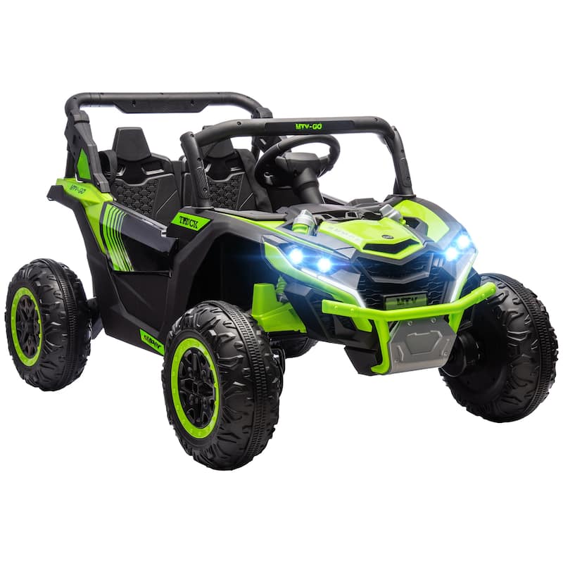 24V 7AH 2-Seater Kids Ride-On UTV, Electric Car with 4 Shock Absorbers, LED Lights, Music, and Horn for Ages 3-8聽 - Green