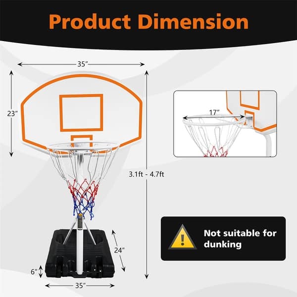 dimension image slide 0 of 2, 3.1-4.7ft Outdoor Portable Poolside Swimming Pool Basketball Hoop System