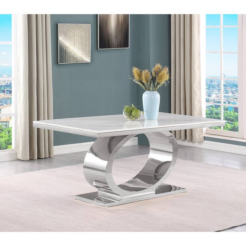 Best Quality Furniture D430/1-SC320-7 Dining Set with 68" White Marble Top