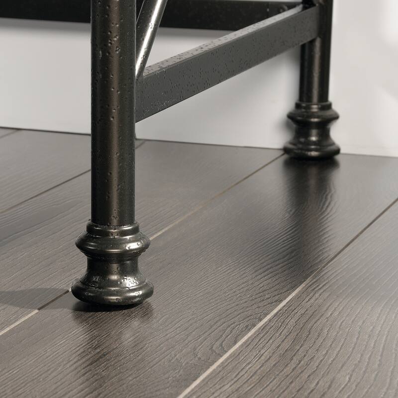 Engineered Wood Industrial L-Shaped Desk with Built-In Usb Ports And Grommet Holes, Brown