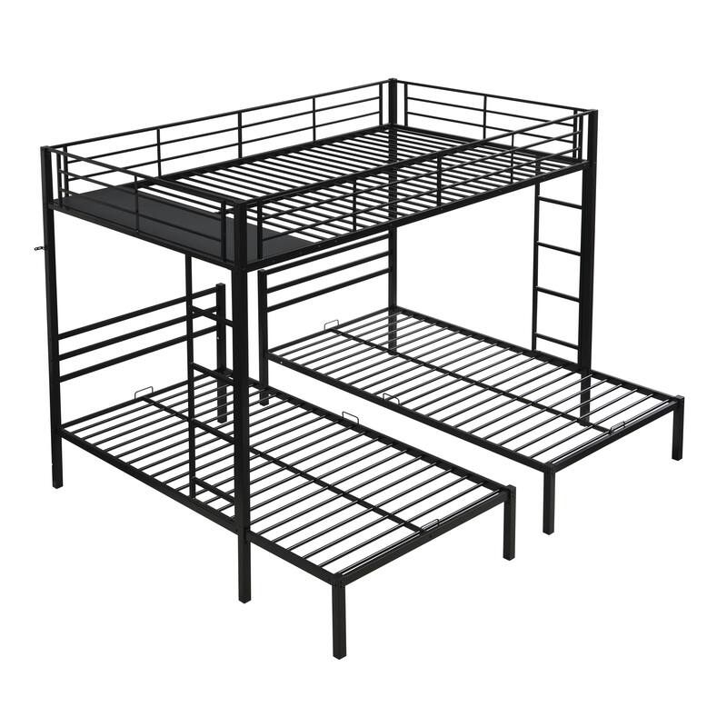 Full Over Twin Over Twin Triple Bunk Bed with Safety Rail & Storage Shelf