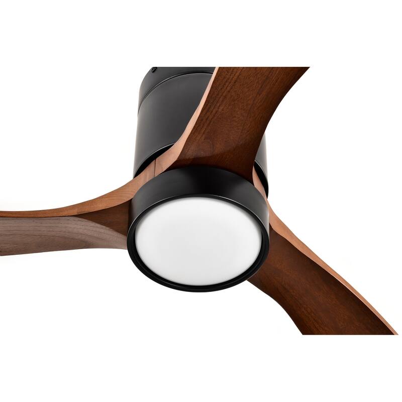 Matte Black 52 in. Indoor Flush Mount Ceiling Fan with 3 Solid Wood Blades (Dark Walnut), 6-Speed Remote Control 3CCT LED Light