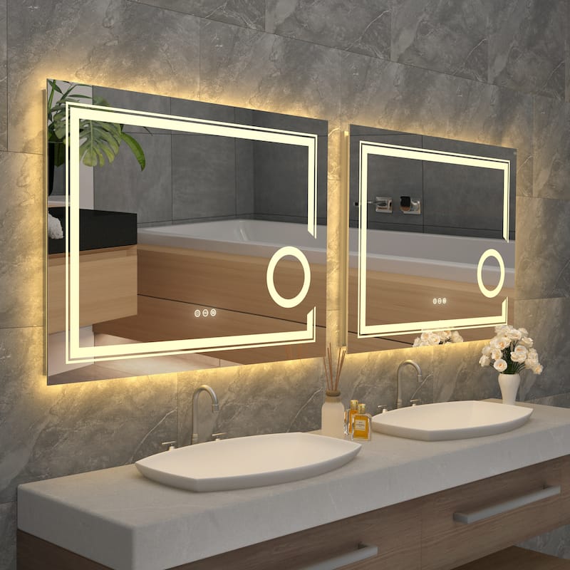 LED Backlit Dual Light Bathroom Mirror Makeup Anti-Fog with Magnifier