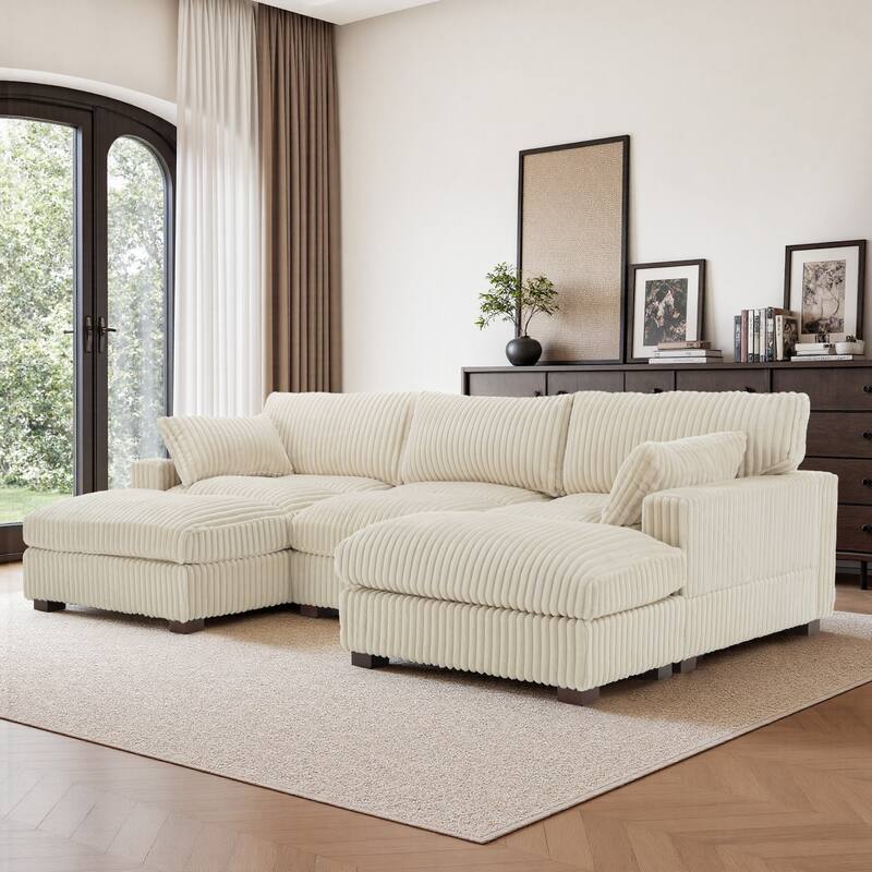 Modren Plush Oversized Modular Sectional Sofa Set with Chaise&Ottoman. - 4-piece/White - Left Facing