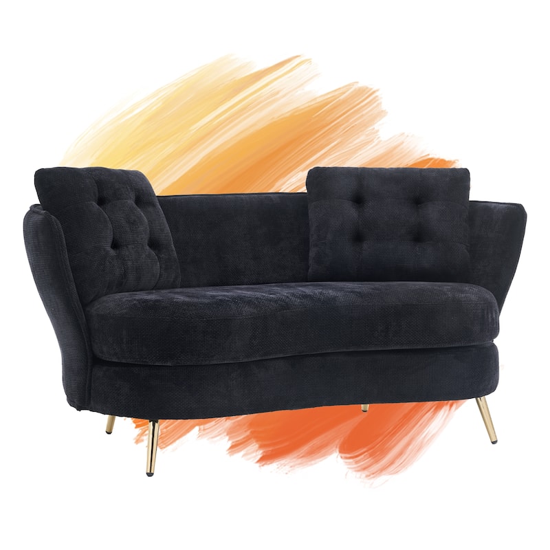Polyester fiber Sofa Upholstered Couch with Golden Metal Legs