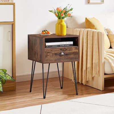 Javlergo Nightstand with1-Drawer and Open Storage Shelf
