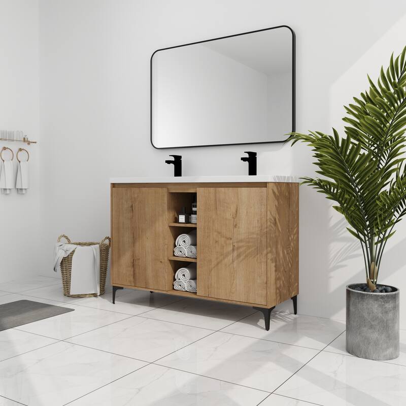 Freestanding Bathroom Vanity with Double Resin Sink, Soft-Closing Doors, Adjustable Shelves - 47.6in L Plywood