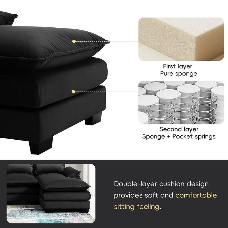 6-seat U-shaped Sectional Sofa, Sleeper Sectional with Waist Pillows for Living Room, Apartment