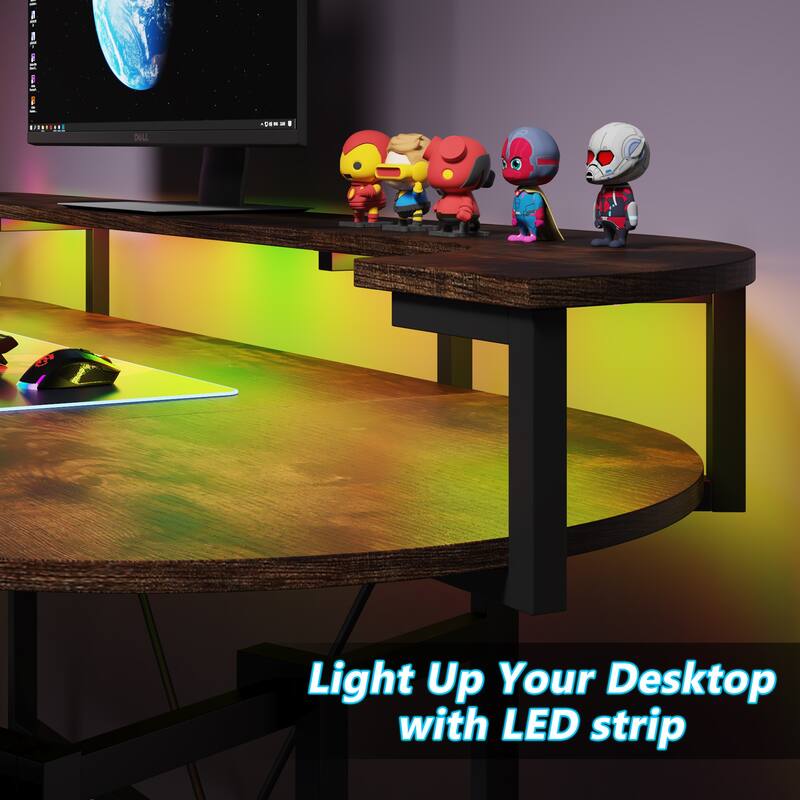 Gaming Desk with Monitor Shelf, 75 inch PC Computer Desk with LED Strip