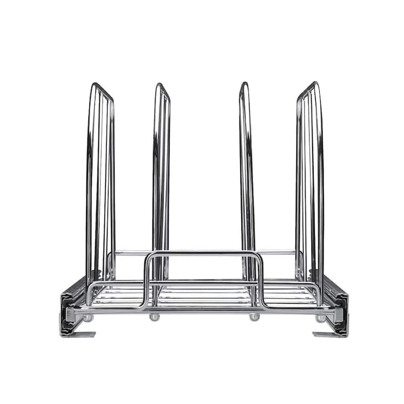Chrome Plated Carbon Steel Expandable Pan and Pot Rack Tray Organization with 3-Section Ball-Bearing System