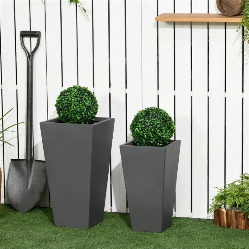 2-Piece Stackable Garden Bed Planter Set with Drainage Holes - 11.75" L x 11.75" W x 21.75" H - Grey