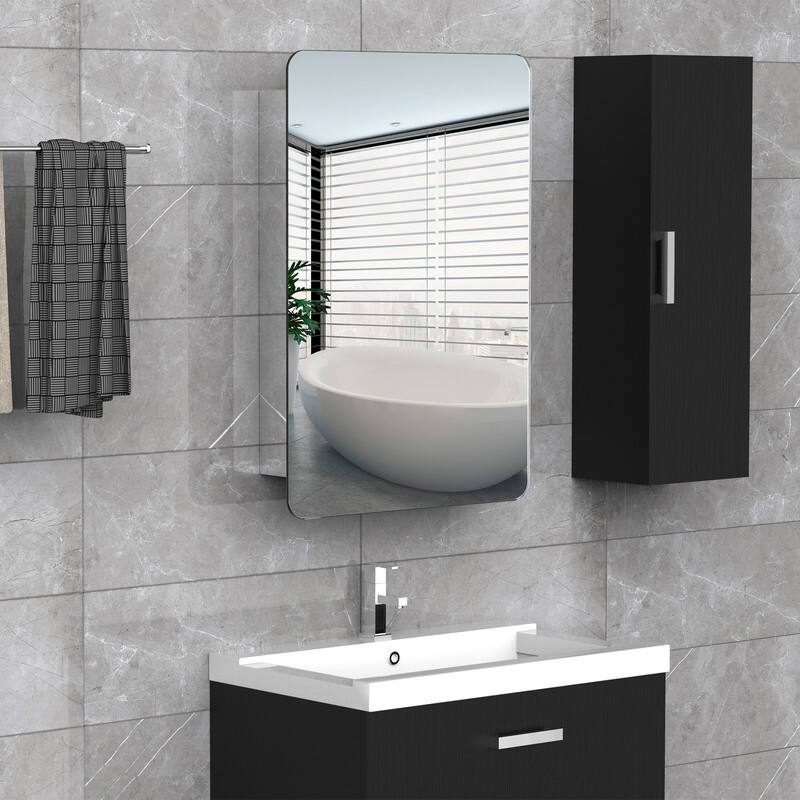 Wall Mount Bathroom Medicine Cabinet with Sliding Mirror Door - Silver