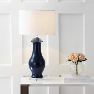 Tate 31" Ceramic/Crystal LED Table Lamp, Navy/Clear by JONATHAN Y